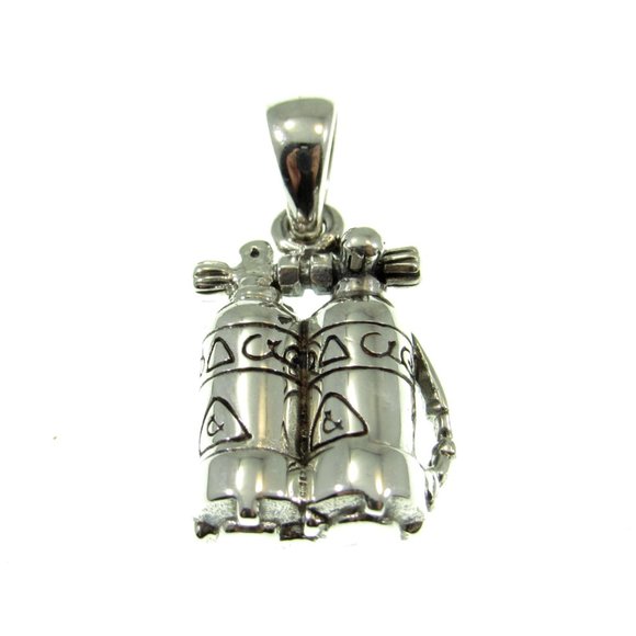 Solid 925 Sterling Silver Scuba Diver Dual Diving Air Tanks Deep Sea Pendant - Picture 4 of 8